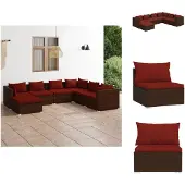 vidaXL 7-tlg. Garten-Lounge-Set mit Kissen Poly Rattan Braun - Gartenmöbel-Sets