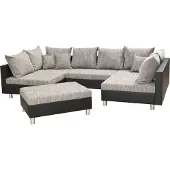 Fun Moebel Couchgarnitur Allegra U-Form Schwarz-Grau inkl.Hocker