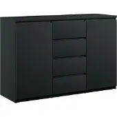 Roe furniture Kommode mit 4 Schubladen 2 Schränke 140cm Klamotenschrank Schwarz mat