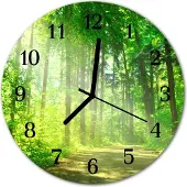 Tulup Glasuhr Wanduhr Küchenuhr Echt-Glas 30fi cm Wald Natur grün