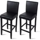 Woltu 2er-Set Barhocker mit Lehne, Massivholz, Kunstleder, Schwarz