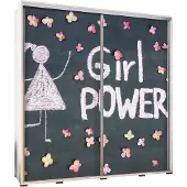 Furniture24 Schwebetürenschrank PENELOPA 205 Schrank Kleidereschrank mit Grafiken Girl power
