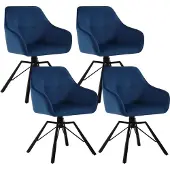 Woltu 4 x Esszimmerstuhl drehbar, Polsterstuhl, mit Samtbezug, Blau