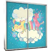 Furniture24 Schwebetürenschrank PENELOPA 205 Schrank Kleidereschrank mit Grafiken Regenbogen Einhorn