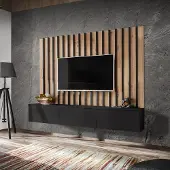 Lomadox Wohnwand 180cm, schwarz mit Eiche, VENOSA-164