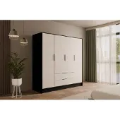 ALTDECOR Kleiderschrank mit Flügeltüren, Garderobenschrank mit viel Stauraum, Vielseitiger Drehtürenschrank, Schrank KOLIN 200x200 cm Schwarz Weiß