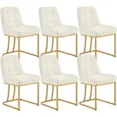 Woltu 6 x Esszimmerstühle, Polsterstuhl mit Metallgestell, Samt, Beige