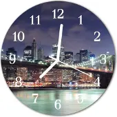 Tulup Glasuhr Wanduhr Küchenuhr Echt-Glas 30fi cm Skyline Brücke mehrfarbig