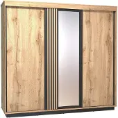 Furniture24 Kleiderschrank Lamelo LA19 Schrank 3 türiger Schwebetürenschrank mit 2 Kleiderstangem Schalfzimmerschrank
