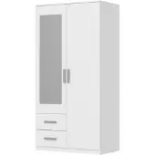 Pressiode Kleiderschrank Mit Spiegel Schrank Mit Schubladen, Flurgarderobe, Weiß, 101 cm Breite