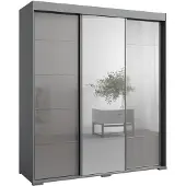 Mzm24 Schiebetürenschrank mit Spiegel Como 3D1L 180 Grau (Lacobel)