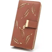 Sonstiges Damen Geldbörse Blatt Muster Leder Lange Bifold Braun