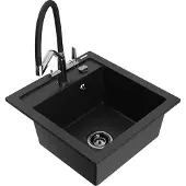 Mexen Vito 1-Becken-Granitspüle mit Mischbatterie Duo, Schwarz - 6503-77-671701-07-B
