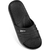 HEYO Herren Badeschlappen EVA, leichte rutschfeste Duschschuhe, Schwarz, 45