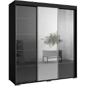 Mzm24 Schiebetürenschrank mit Spiegel Como 3D1L 180 Schwarz (Lacobel)