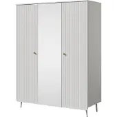 Mzm24 Drehtürenschrank mit Spiegel Chloe 3D 150 Weiß (schwarzer oder goldener Griff)