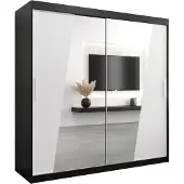 MEBLE KRYSPOL Kleiderschrank, Schiebetürenschrank Schlafzimmer, Schrank mit Spiegel RHOMB 200 cm