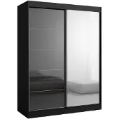 Mzm24 Schiebetürenschrank mit Spiegel Como 2D1L 150 Schwarz (Lacobel)