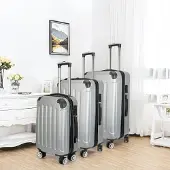 UnboxG Hartschalen-Koffer Trolley Rollkoffer Reisekoffer Handgepäck 4 Rollen (M-L-XL-Set) (grau, Set)
