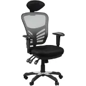 Stema Ergonomischer Bürodrehstuhl HG-0001H, Nylonbasis, verstellbare Armlehnen, Kopfstütze, Schwarz/Grau