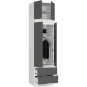 BDW Kleiderschrank mit Aufsatz, 4-türiger Kleiderschrank, Weiß / Grau