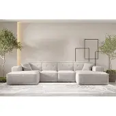 Fun-Möbel Wohnlandschaft Sofa U-Form CESINA in Stoff Ascot Bukla Creme