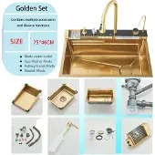 OEM Bürsteter Gold-Küchenarmaturensatz, Zugarmatur, Digitale Anzeige, 4-Tasten-Bürste Gold