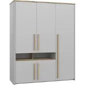 Furniture24 Kleiderschrank SURFINIO Schrank 5 Drehtür Kleiderstange Grau/Catania Eiche 158cm