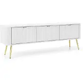 Lomadox Lowboard mit Rillen weiß, Füße gold, ZARA-160