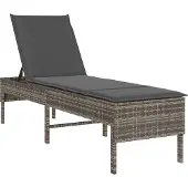 Syfax Sonnenliege mit Auflage Grau 55x200x44 cm Poly Rattan