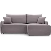 Bettso Bequemes Ecksofa LORENZA beige-rosa mit einem Bettzeugcontainer Rechts