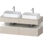 Duravit Collection One Konsolenwaschtischunterbau, 2 Auszüge, 2 Schubkästen, 2 Ausschnitte, 1400x550x600mm, Nische Weiß hochglänzend, QA4767022910010, Farbe: Taupe Matt/mit Nischenbeleuchtung