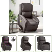 The Living Store Massagesessel mit Aufstehhilfe Dunkelbraun Echtleder
