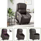 The Living Store Massagesessel mit Aufstehhilfe Elektrisch Dunkelbraun Echtleder