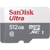 SanDisk Ultra, 512 GB, MicroSDXC, Klasse 10, UHS-I, 100 MB/s, Weiß, Grau