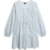 Superdry für Damen. W8011914A Gestuftes Minikleid mit blauer Stickerei (S), Lässig, Baumwolle, Langarm