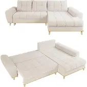 Luma-home Ecksofa Scandi-Stil Schlaffunktion Bettkasten m. Bouclé Chenille Stoff in Beige / 21013
