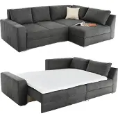 Luma-home Ecksofa-Dauerschläfer Federkern Topper Bettkasten Schlafcouch in Dunkelgrau / 15107