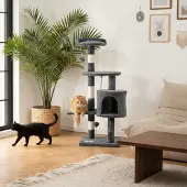 Belviona Katzenkratzbaum, kompakter 112 cm Kratzbaum mit Spielbällen, Sisal & Kuschelhöhle, dunkelgrau