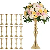 Vevor 16 Stk. Hochzeitsvasen Tafelaufsatz Blumenvasen für Hochzeit 38 cm Hoch, Metall Tafelaufsatz Vasen mit Blumenständern, Mittelstück Tischvase für Hochzeiten Party Jubiläumsfeier Zeremonie, Gold