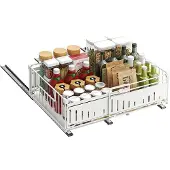 OEM Küchenregal, verstellbares Auszieh-Design, langlebige Stahlkonstruktion, Weiß-a, 2Stück