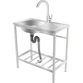 OEM Küchenspüle, Einzelbecken, 360° drehbarer Wasserhahn, Silber