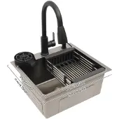 OEM Küchenspüle, Ausziehbarer Wasserhahn, Seifenspender, schwarz