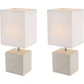 Globo Lighting 2x Globo Tischleuchte Keramik beige Stoff weiß, Tischlampe klassisch Wohnraum
