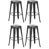 CLP 4er Set Barhocker Joshua I Stapelbare Tresenhocker aus Metall I Barstühle mit Fußstützen I Sitzhöhe 76 cm I Stapelhocker, Farbe: schwarz