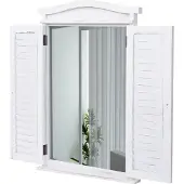 Mendler Wandspiegel Badspiegel Badezimmer Spiegelfenster mit Fensterläden, 71x46x5cm shabby weiß