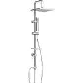 Welltime Stangenbrause-Set "LINA", silber (chromfarben, eckig), H:105cm T:34cm, Messing, Brausegarnituren, Stangenbrause-Set, Überkopfbrause mit Seifenablage, 20 cm Kantenlänge.