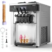 Vevor Gewerbliche Eismaschine 20-28 L/h Leistung, Softeismaschine 2200 W lmit 2 x Behältern (6 L), Vorkühlung, Selbstreinigung und LED-Display, Tischgerät für Snackbars, Dessertläden und Cafés, Silber