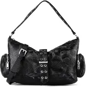 Desigual Tasche schwarz gelasert Ösen seitliche Zip-Fächer