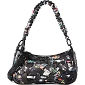 Desigual kleine Tasche schwarz geflochten Floralcollage